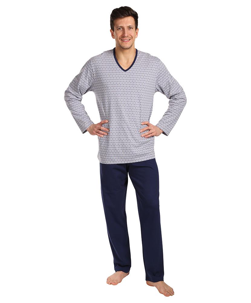 Pánské pyžamo dlouhé Emil bílé čárky na šedé - doprava od 60 Kč + dárek zdarma