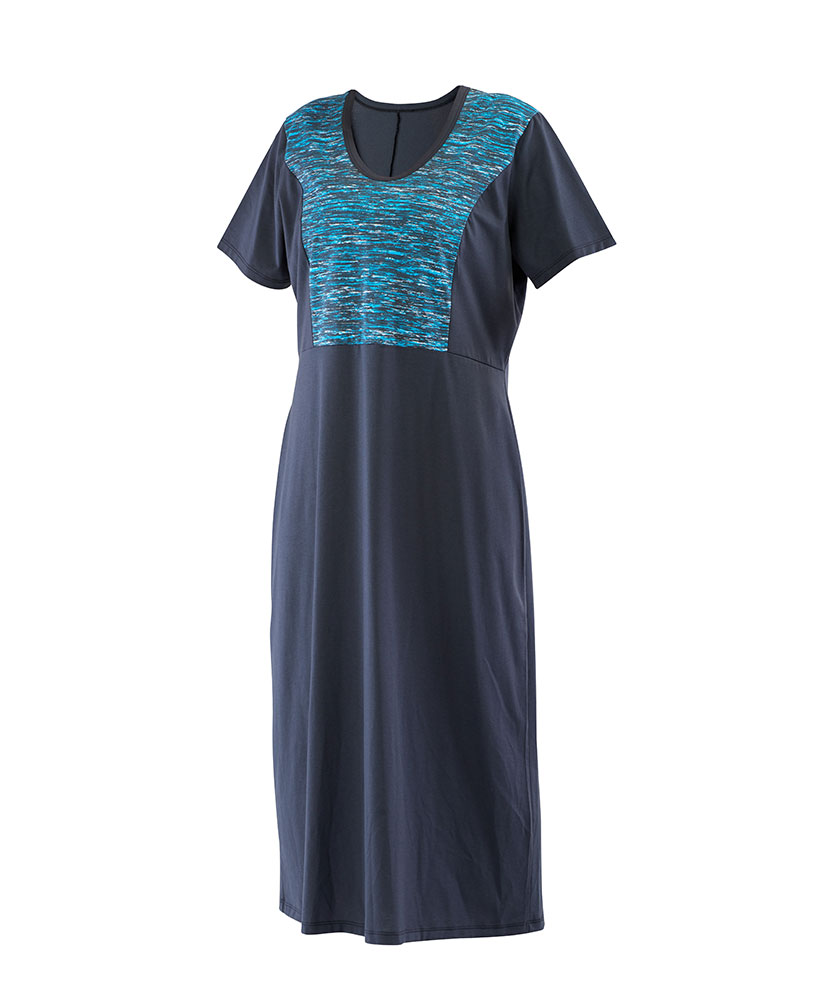 Dámské šaty Aneta tyrkysový tisk + šedá - doprava od 60 Kč + dárek zdarma
